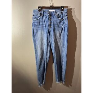 KanCan Jeans Womens Button Fly Hi Rise Light Wash Distressed Frayed Hem  Size 11